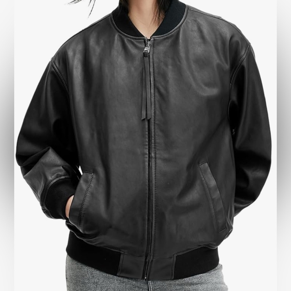 Allsaints Black leather Bomber Jacket NEW- size medium